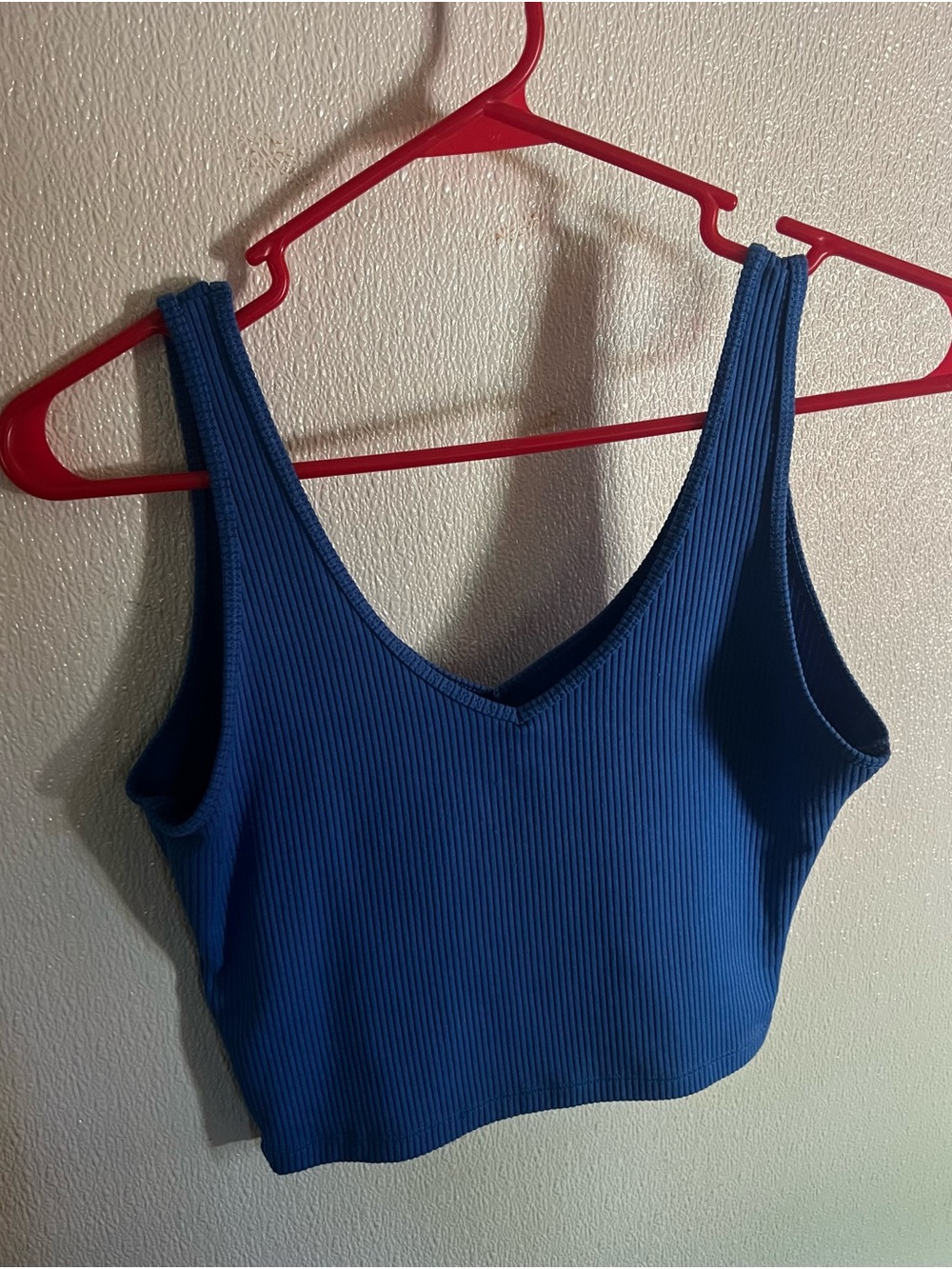 Hollister Ribbed V-Neck Crop Tank in Blue